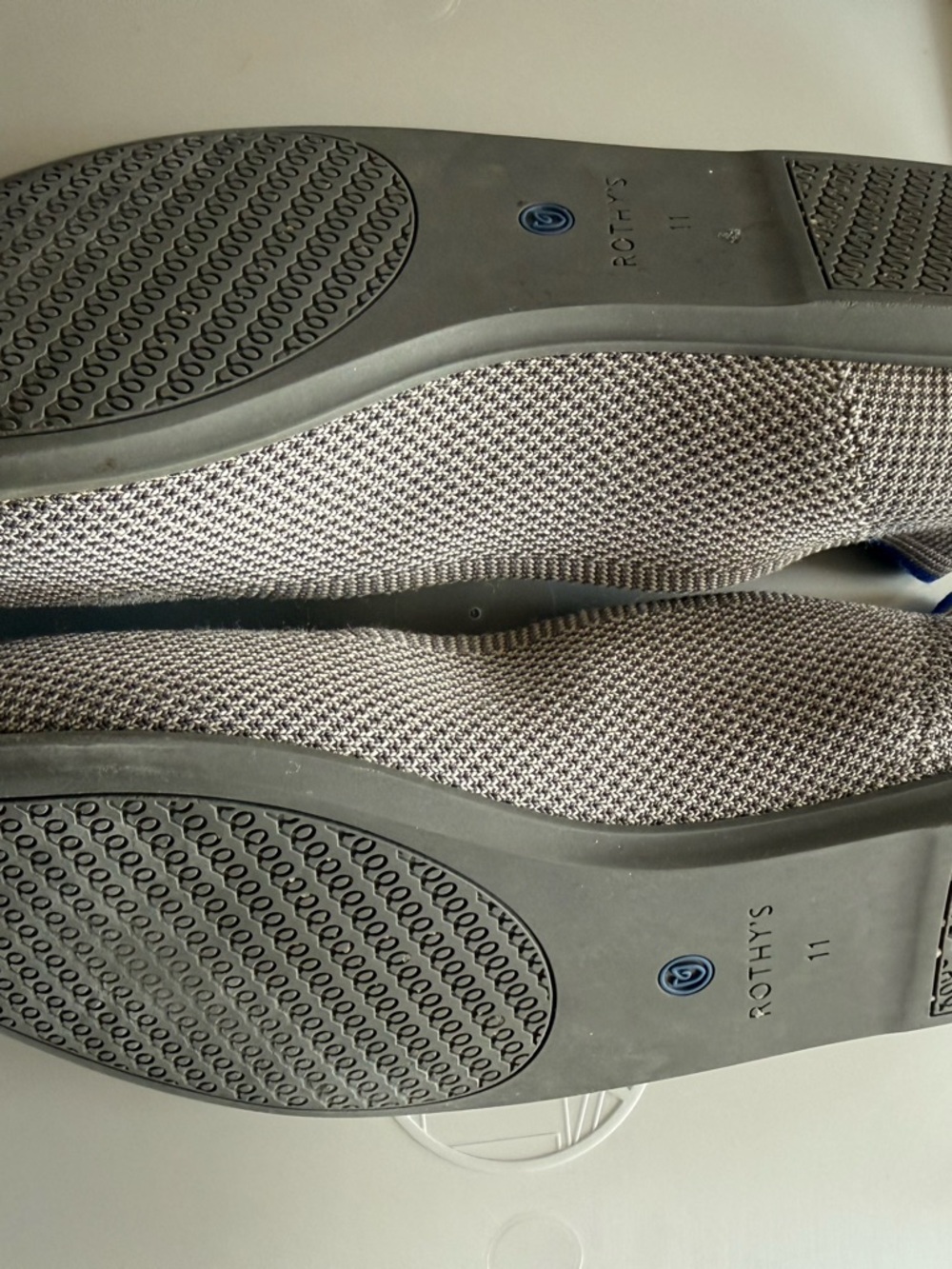 Rothy's Gray Knit Slip-On Flats with Red Insole and Blue Trim - Picture 4 of 5